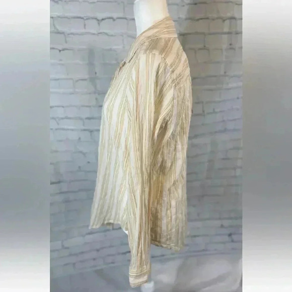 Abercrombie & Fitch Woman’s L Long Sleeve Crinkle‎ Top Yellow White Button shirt - Picture 7 of 14